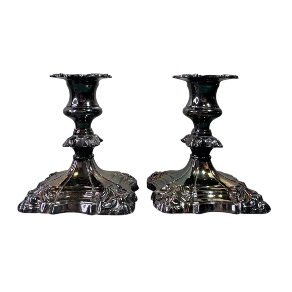 Coronet Plate E.P.Lead Ornate Gothic Victorian Silver Candle Stick Holders